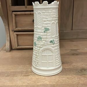 Belleek Ireland Castle Vase Shamrock Celtic Irish Tower 7.75”